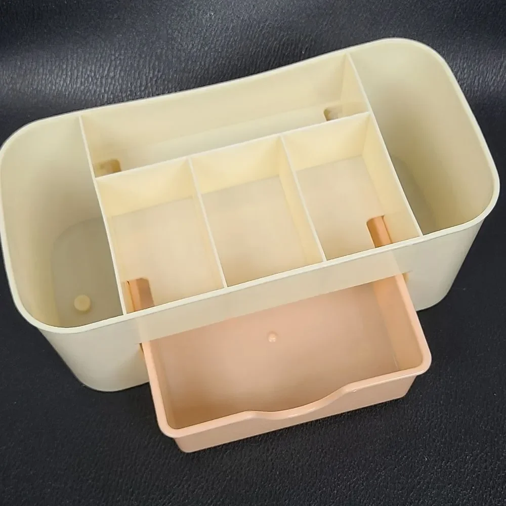 Makeup Organizer Cosmetic Storage Box Beige Pink Desk Vanity Organizer Drawer